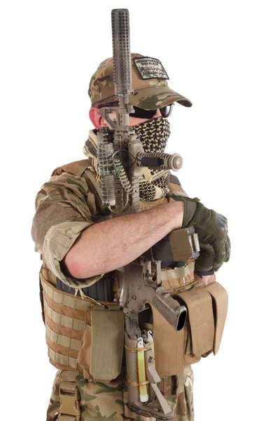 Private Military Company Operator Assault Rifle White Background — Stock Photo, Image