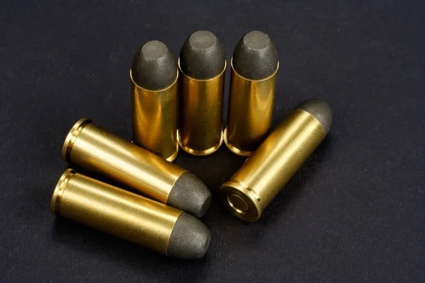 Caliber Revolver Cartridges Black Background — Stock Photo, Image