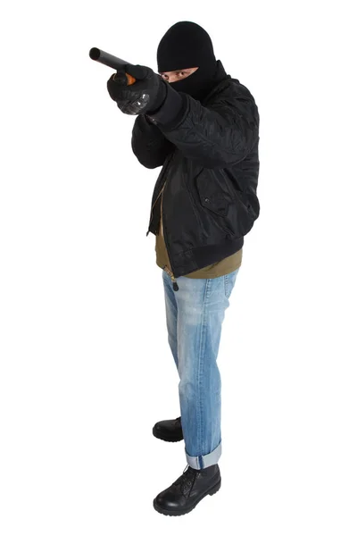Rover Zwart Masker Met Shotgun Geïsoleerd — Stockfoto