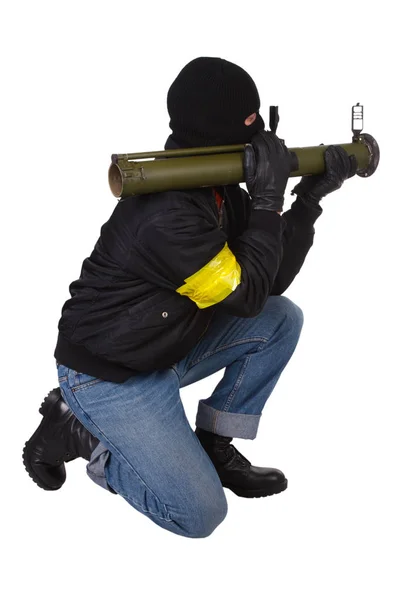 Gangster Met Bazooka Granaatwerper Geïsoleerd Witte Achtergrond — Stockfoto