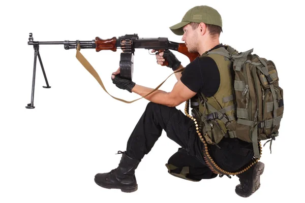 Privater Militärischer Auftragnehmer Schütze Mit Rpd Maschinengewehr Isoliert Auf Weiß — Stockfoto