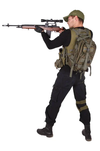 Contratante Militar Privado Mercenário Com Espingarda M14 Sniper Isolado Branco — Fotografia de Stock