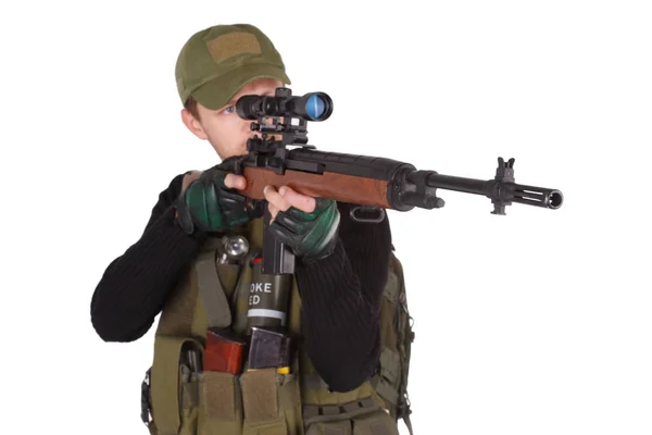 Contratista Militar Privado Mercenario Con Rifle Francotirador M14 Aislado Blanco —  Fotos de Stock