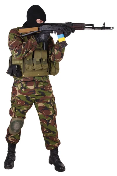 Ukrainian Paramilitary Volunteer Kalashnikov Rifle Isolated White — Stock Photo, Image