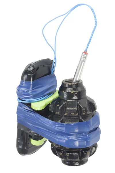 Improwizowanych urządzeń wybuchowych (Ied) - granat z telefonu komórkowego na białym tle — Zdjęcie stockowe