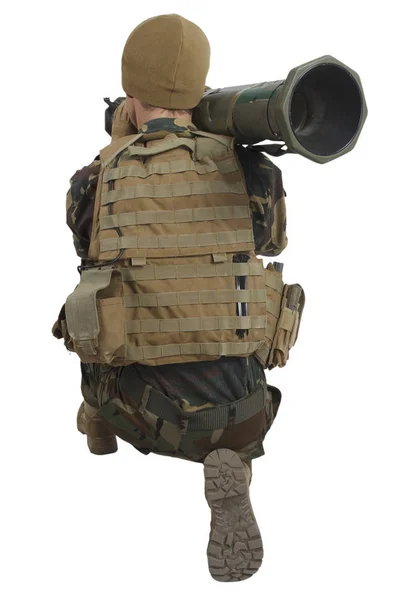 Private Military Company Operator At4 Rocket Launcher Isolated White — Stock Photo, Image