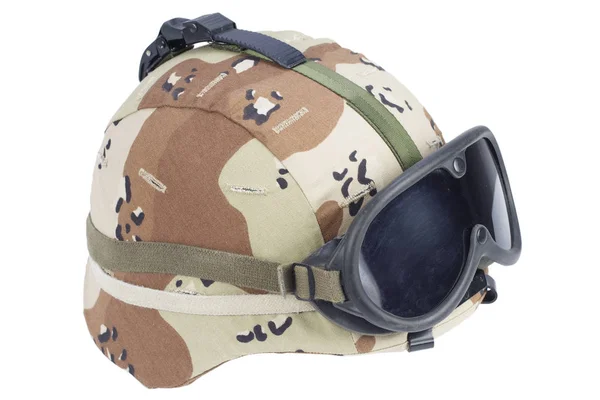 Nás Armáda Kevlar Helmu Krytem Pouštní Kamufláž Ochranné Brýle — Stock fotografie