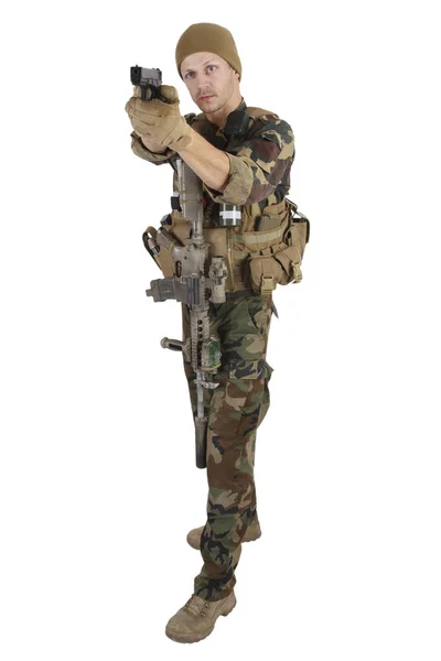 Operador Empresa Militar Privada Com Pistola Manual — Fotografia de Stock