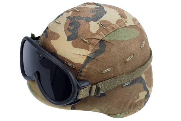 Army Kevlar Helmet Goggles Isolated White — Stock Photo, Image