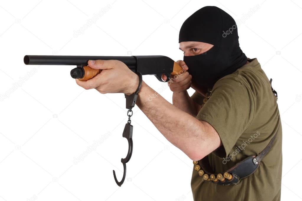 Gangster Schwarzer Maske Mit Schrotflinte Isoliert — Stockfoto © zim90