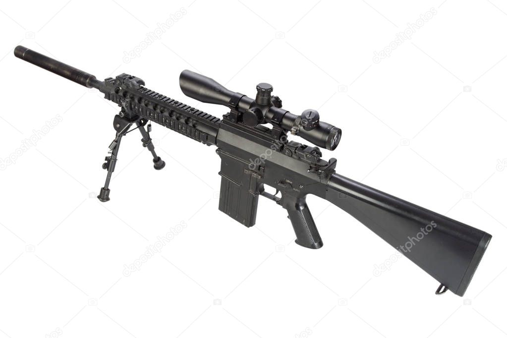 Sniper Rifle Bipod Silencer Isolated White Background — Stock Photo