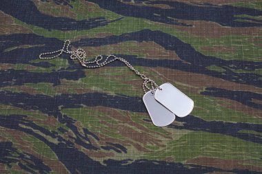 us army tiger stripe camouflaged uniform with blank dog tags clipart