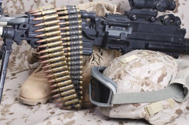US Marines uniform with machine gun clipart