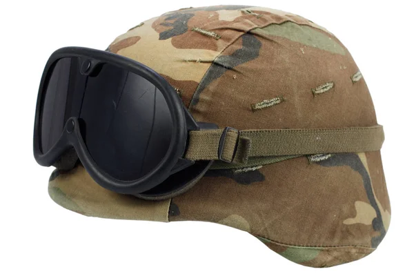 Nosotros Ejército Kevlar Casco Con Gafas Aisladas Blanco — Foto de Stock