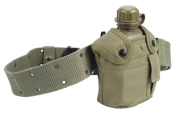 Wasserkantine der Armee mit Pistolengürtel — Stockfoto