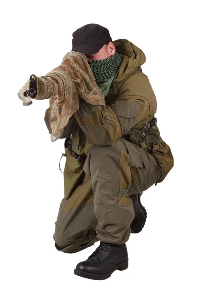 Guerilla Sniper Med Svd Gevär Isolerad Vit Bakgrund — Stockfoto