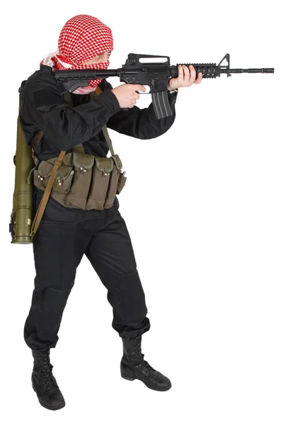 Guerrilla Met Assault Rifle Geïsoleerd Wit — Stockfoto