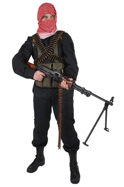 Guerrilla Met Machinegeweer Geïsoleerd Wit — Stockfoto