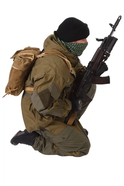 Fighter Kalashnikov Rifle Barrel Grenade Launcher Isolated White Background — Stock Photo, Image