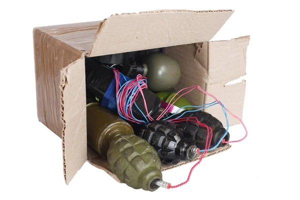 Mailbomb IED - Improvised Explosive Device in mailbox isolated on white — Stock Photo, Image