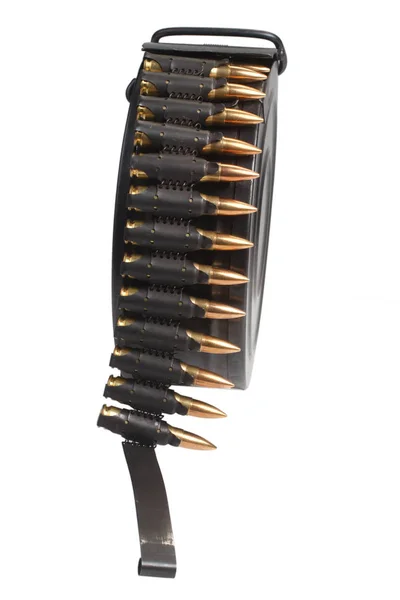 Kulspruta Rund Ammunition Låda Med Kulspruta Bälte Isolerade — Stockfoto