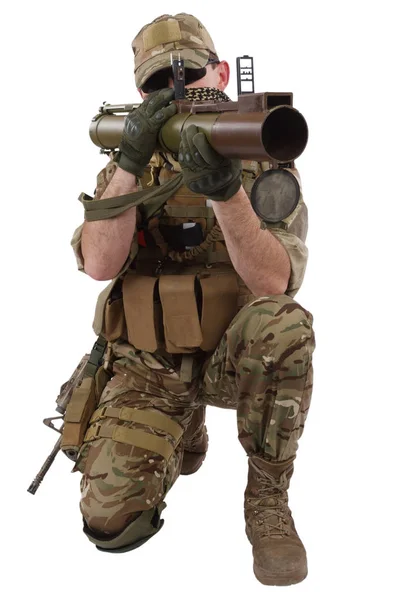 Private Military Company operator shoots from an RPG rocket launcher — Stock Photo, Image