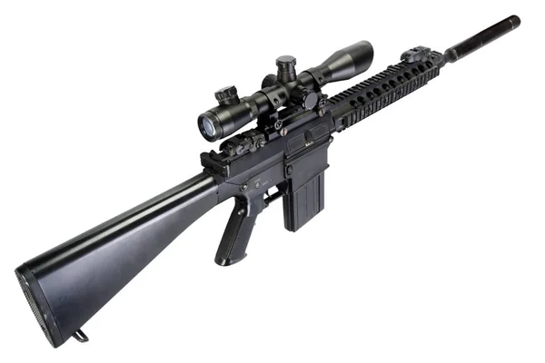 Ar-15 gebaseerd sluipschuttersgeweer met geluiddemper — Stockfoto