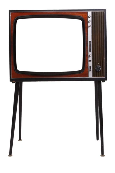 Boş beyaz ekranlı antika siyah beyaz televizyon — Stok fotoğraf
