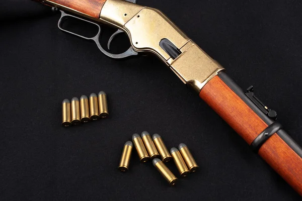 Pistolet Munitions Wild West Sur Toile Noire — Photo