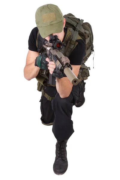 Contratante Militar Privado Atirador Com Rifle Assalto Isolado Branco — Fotografia de Stock