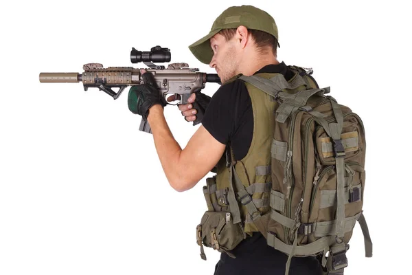 Contratista Militar Privado Fusilero Con Rifle Asalto Aislado Blanco —  Fotos de Stock