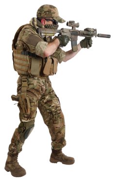 special force operator with carbine M4 isolated on white clipart