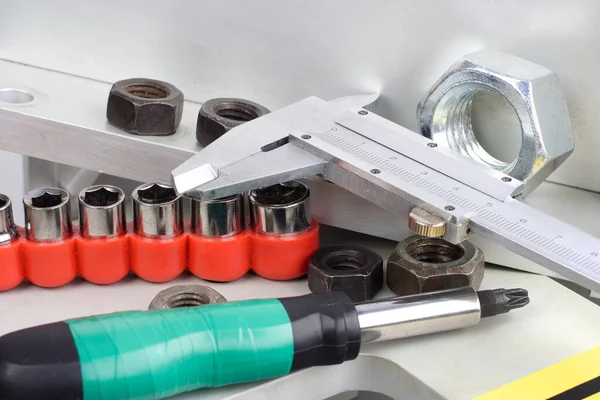 Screwdriver Screw Nuts Industrial Equipment Repair Set — Stock Photo, Image