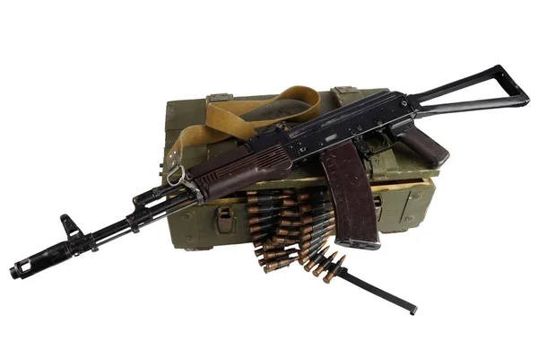 Boîte Munitions Armée Soviétique Avec Fusil Ceinture Munitions Isolée Sur — Photo