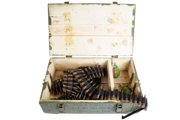 Soviet Army Ammunition Box Ammunition Belt Isolated White Background Text — Stock Photo, Image