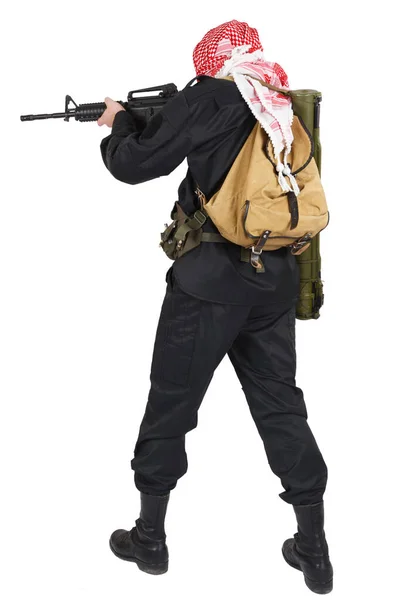 Guerillas Black Uniform Keffiyeh Assault Rifle Isolated White — Stock Photo, Image