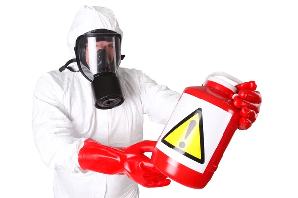 Medic Hazardous Materials Protective Suit Red Box Hazardous Materials Isolated — Stock Photo, Image