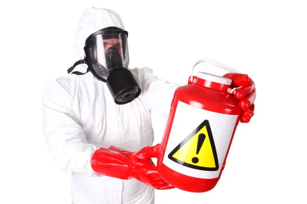 Medic Hazardous Materials Protective Suit Red Box Hazardous Materials Isolated — Stock Photo, Image