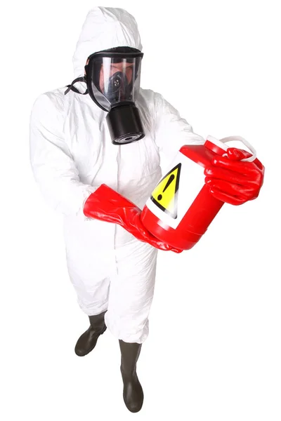 Medic Hazardous Materials Protective Suit Red Box Hazardous Materials Isolated — Stock Photo, Image