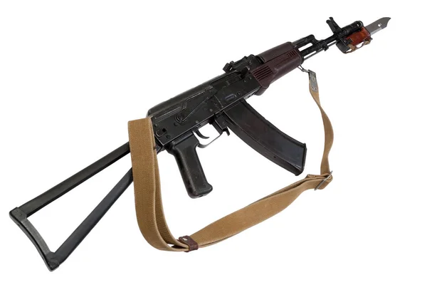 Rifle Assalto Kalashnikov Com Faca Baioneta Isolada Fundo Branco — Fotografia de Stock