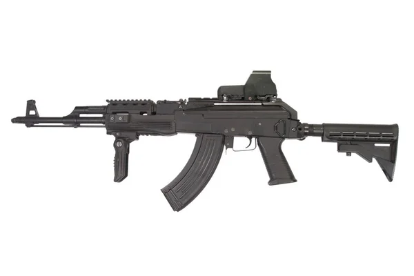 Kalashnikov Avec Des Accessoires Modernes Isolés Sur Fond Blanc — Photo