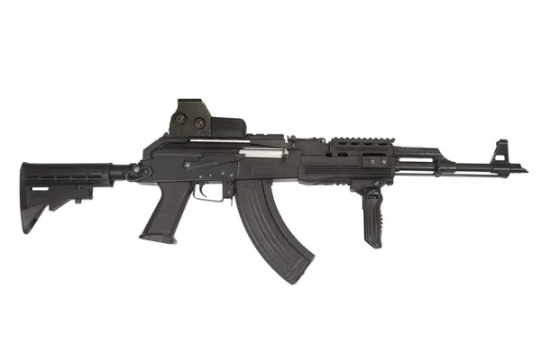 Kalashnikov Met Moderne Accessoires Geïsoleerd Witte Achtergrond — Stockfoto