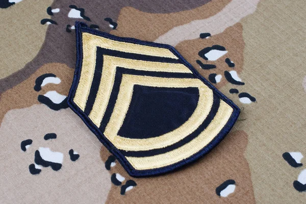 Mai 2018 Army Sergent Première Classe Patch Rang Sur Uniforme — Photo