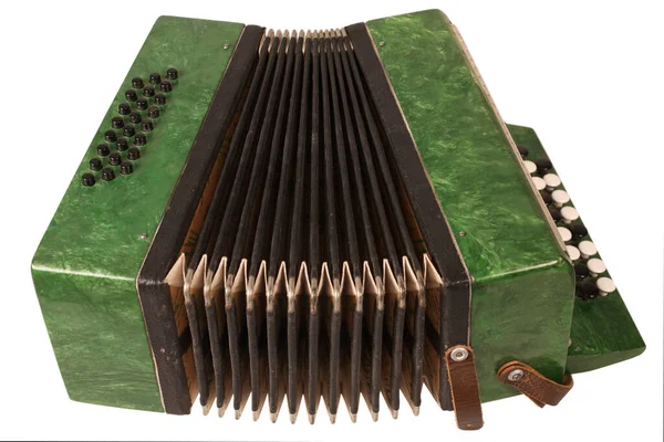 Kleine Kinderen Retro Bayan Accordeon Volksmuziekinstrument Geïsoleerd Witte Achtergrond — Stockfoto