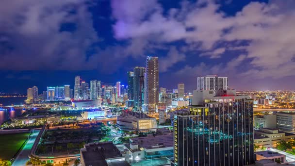 Miami Florida Usa Skyline Tid Förflutit Från Natt Till Dag — Stockvideo