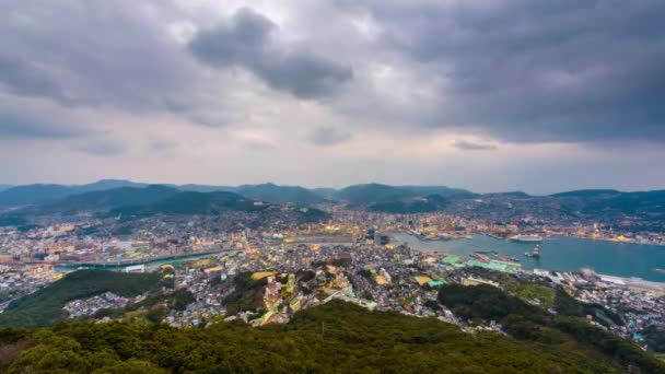 Nagasaki Japans Skyline Der Abenddämmerung — Stockvideo