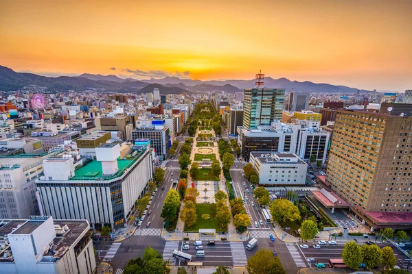 Sapporo Japan Stadsbilden Över Odori Park Skymningen — Stockfoto