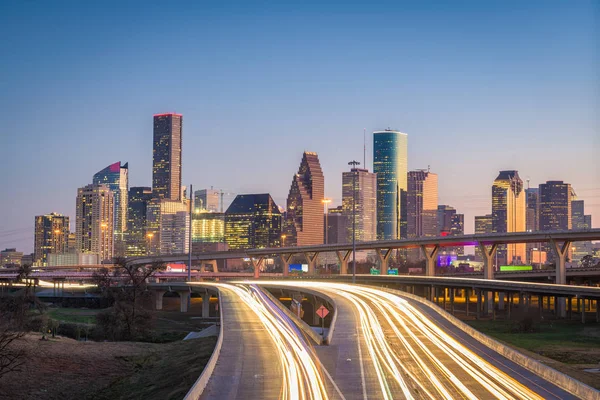 Houston, Texas, ABD Skyline ve Otoban — Stok fotoğraf