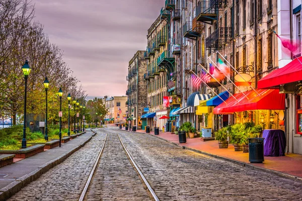 Rivier Street, Savannah (Georgia), Verenigde Staten — Stockfoto