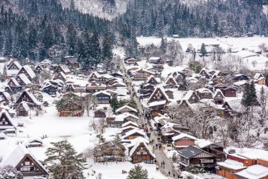 Shirakawago, Gifu, Japonya Kış Köyü